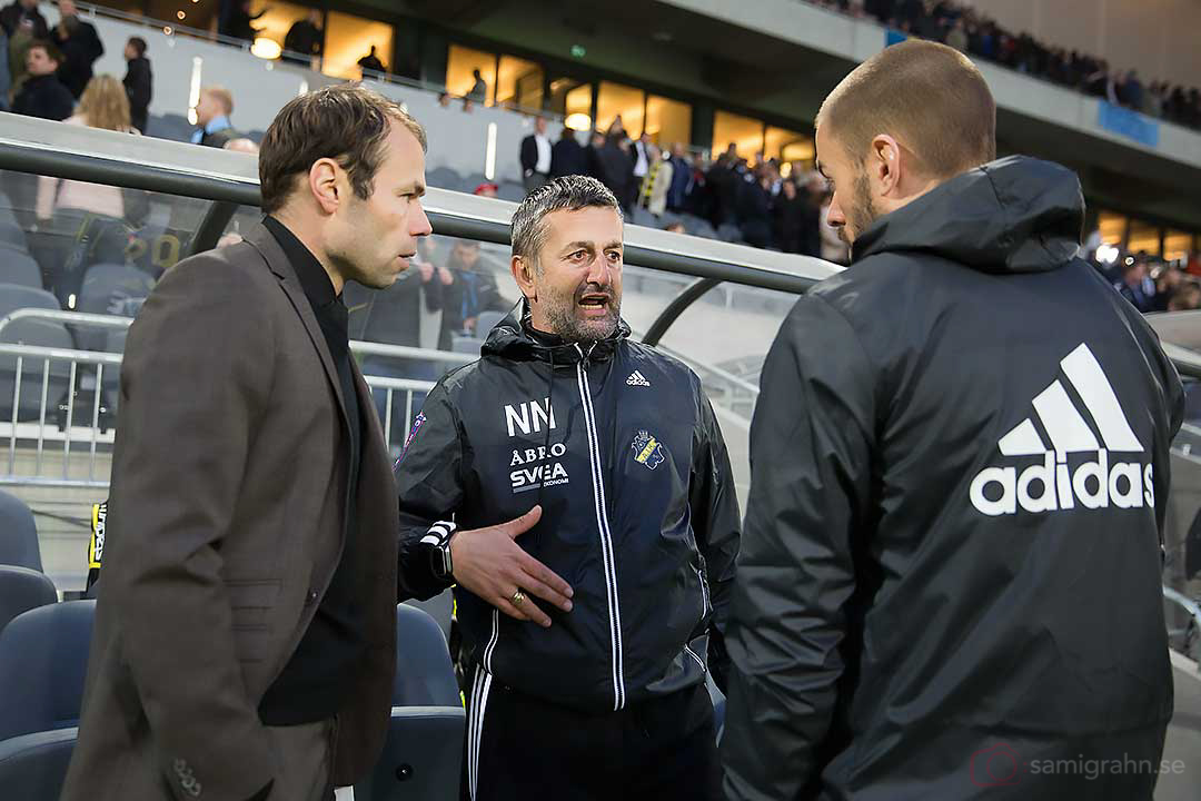 AIK:s tränartrio Andreas Alm, Nebojsa Novakovic och Ulf Kristiansson