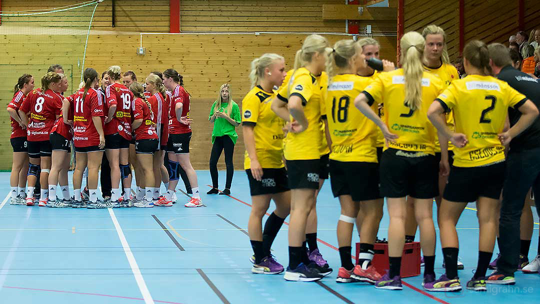 Skånela och Team Eslöv (närmast) under en timeout