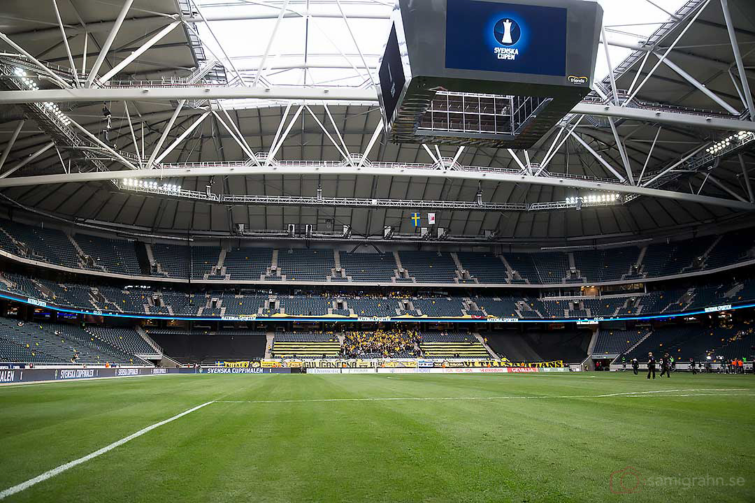 Ödsligt tomt på Nya Nationalarenan inför finalen i Svenska Cupen mellan Helsingborg och Elfsborg  